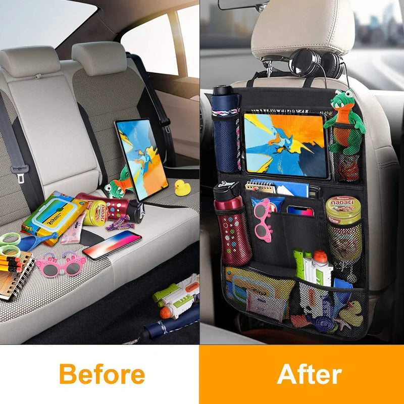 Multi-Pocket Backseat Organizer | Tablet Holder & Seat Protector for Cars