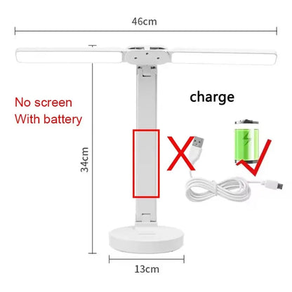 LED Desk Lamp with Clock | USB Rechargeable, Dimmable, Dual-Head Foldable Light