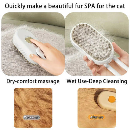 Pet Grooming Made Easy | 3-in-1 Cat & Dog Steam Spray Hair Removal Brush