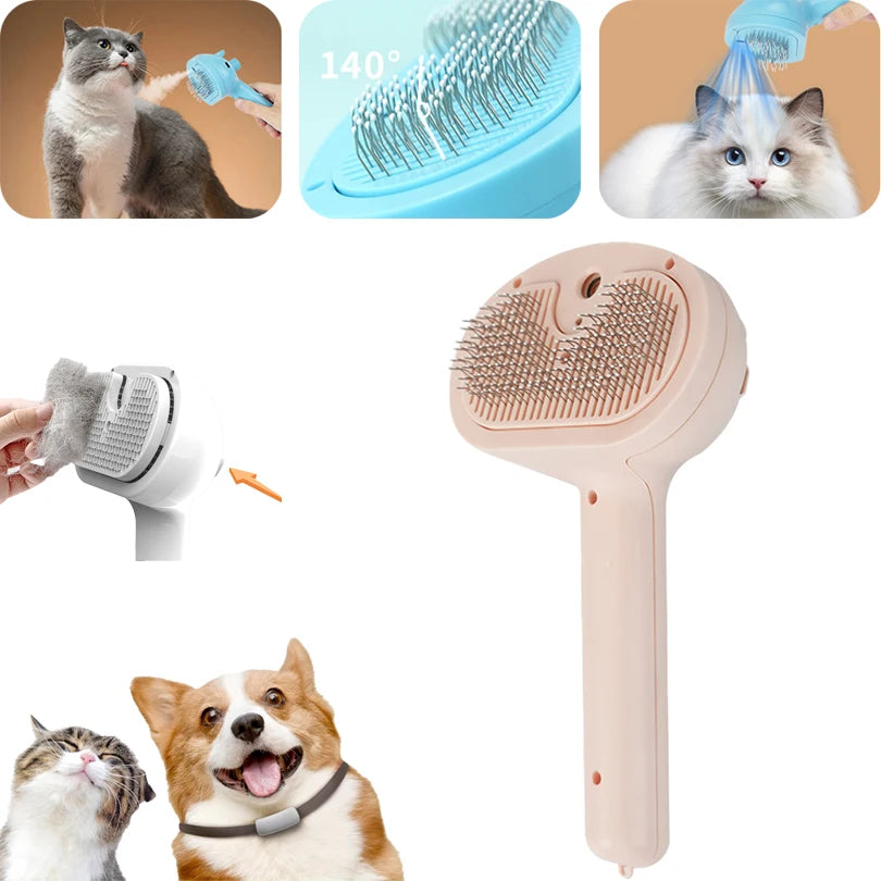 Pet Grooming Made Easy | 3-in-1 Cat & Dog Steam Spray Hair Removal Brush