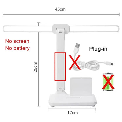 LED Desk Lamp with Clock | USB Rechargeable, Dimmable, Dual-Head Foldable Light