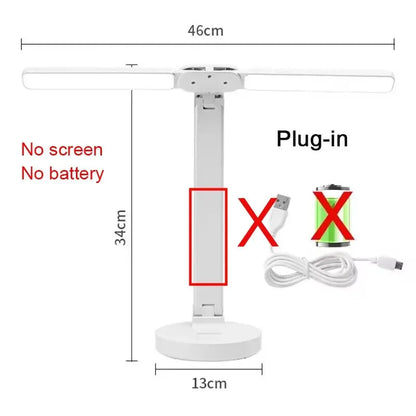 LED Desk Lamp with Clock | USB Rechargeable, Dimmable, Dual-Head Foldable Light