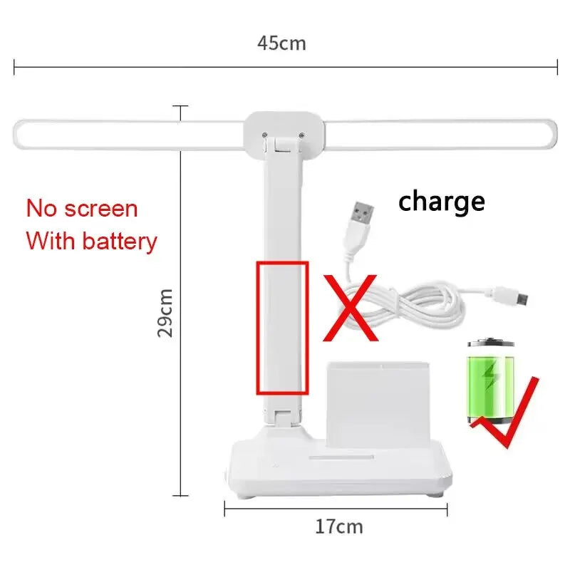 LED Desk Lamp with Clock | USB Rechargeable, Dimmable, Dual-Head Foldable Light