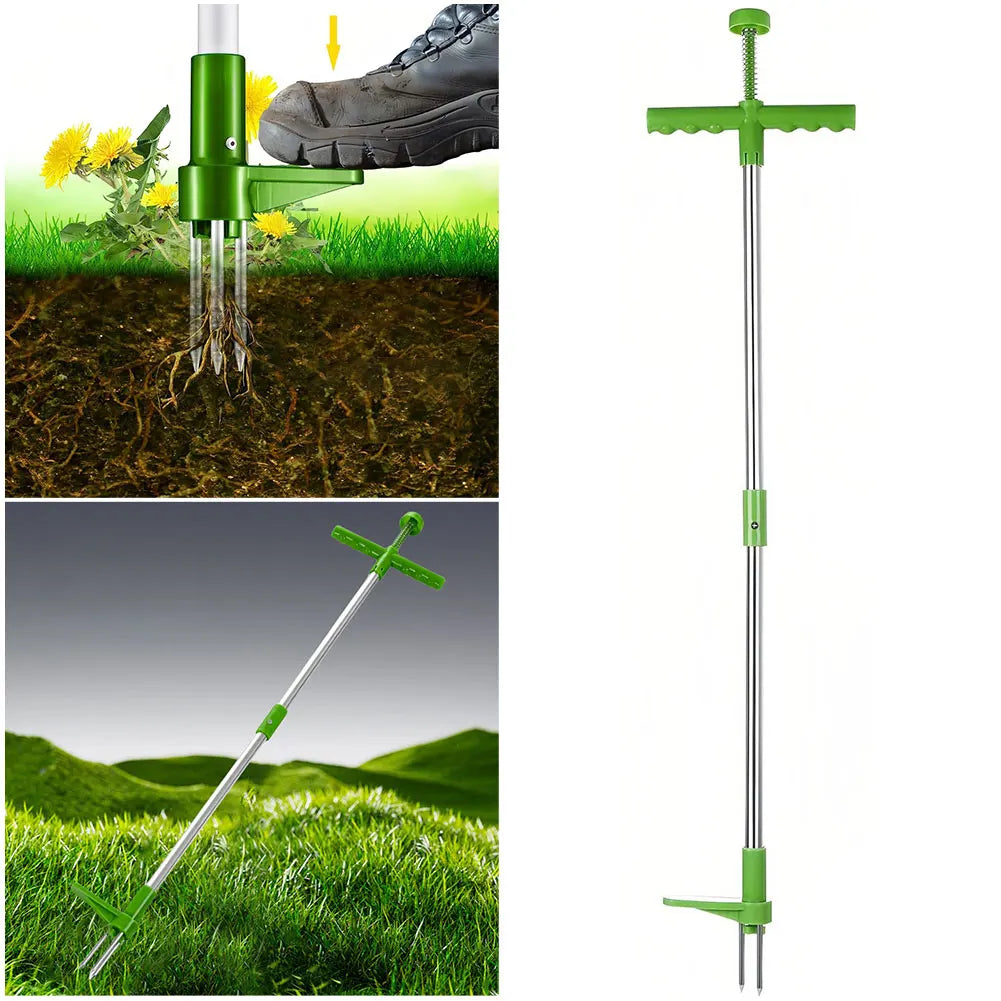 Stand Up Weeder Tool with 3 Claws & Foot Pedal – Long Handle Root Removal for Lawn & Garden