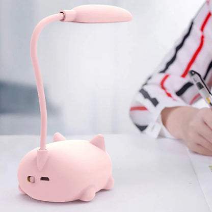 USB Rechargeable Cute Pig Mini LED Night Light – Foldable, Eye-Protecting Table Lamp for Students & Kids